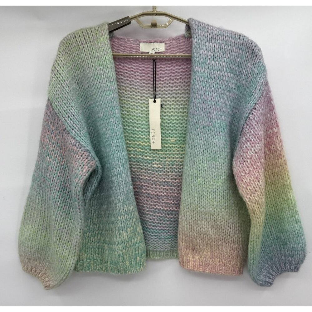 Pinch Open Cardigan Sweater Ombré Rainbow Chunky Knit Crop Size S/M NWT
